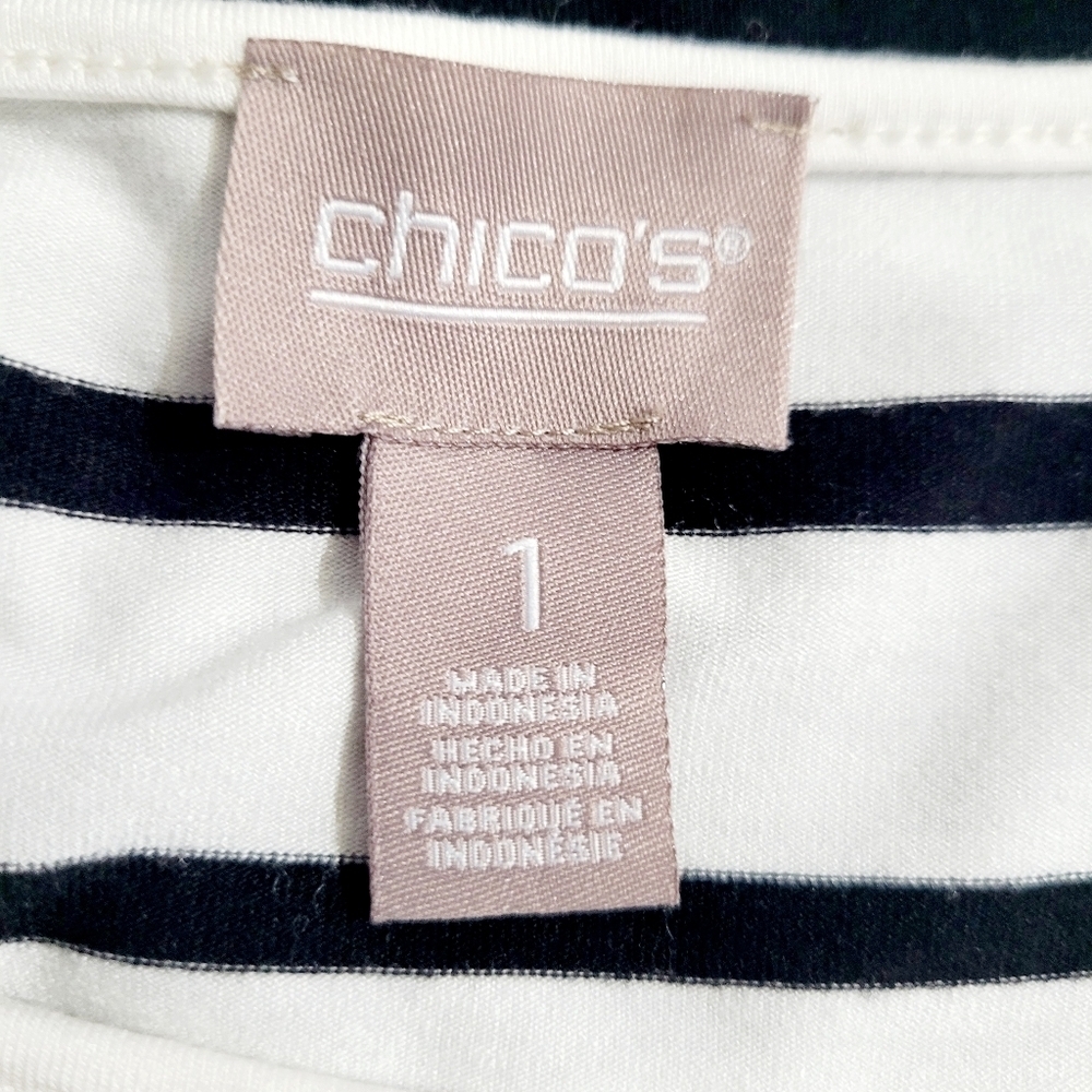 Chico's Black & White Striped Tie Sleeve T-Shirt Shift Dress Size Medium - Picture 8 of 10